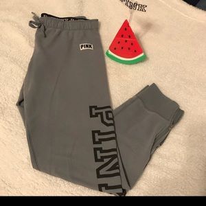 VS PINK joggers and watermelon cup